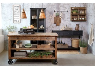 Hnědý antik dřevěný vozík ostrůvek na kolečkách Elloa - 150*70*90 cm