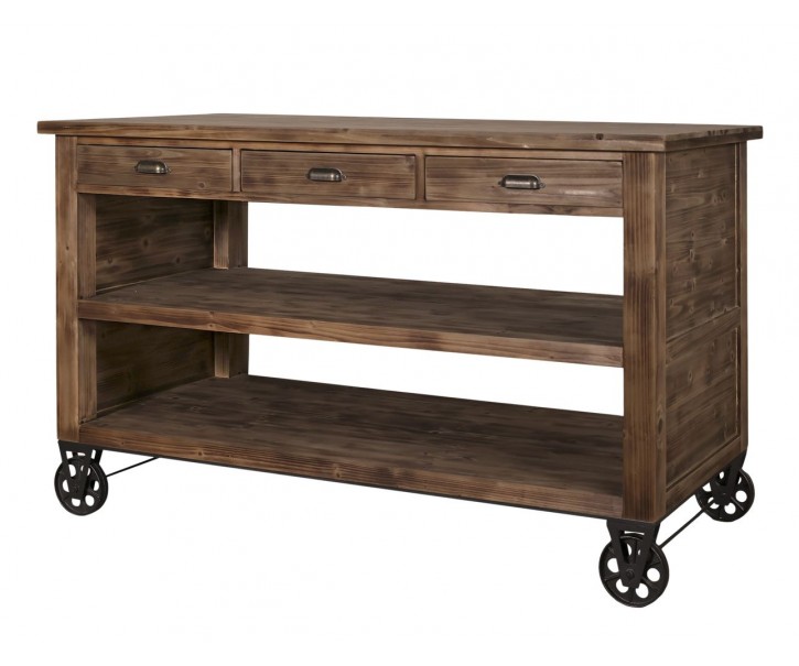 Hnědý antik dřevěný vozík ostrůvek na kolečkách Elloa - 150*70*90 cm Chic Antique