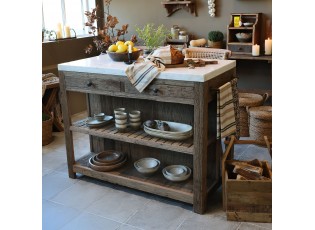 Hnědý antik servírovací stůl s mramorovou deskou Grimaud - 120*60*97 cm