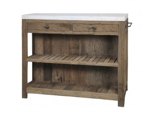 Hnědý antik servírovací stůl s mramorovou deskou Grimaud - 120*60*97 cm