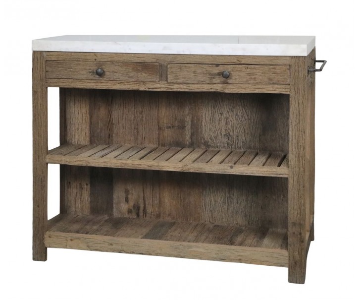 Hnědý antik servírovací stůl s mramorovou deskou Grimaud - 120*60*97 cm Chic Antique