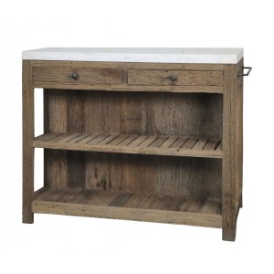 Hnědý antik servírovací stůl s mramorovou deskou Grimaud - 120*60*97 cm