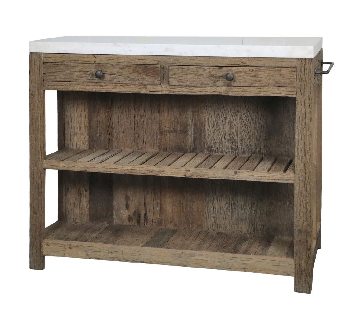 Hnědý antik servírovací stůl s mramorovou deskou Grimaud - 120*60*97 cm