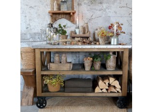 Hnědý antik dřevěný vozík ostrůvek se zinkovou deskou Anoa - 120*60*90 cm