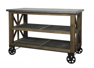 Hnědý antik dřevěný vozík ostrůvek se zinkovou deskou Anoa - 120*60*90 cm