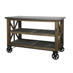 Hnědý antik dřevěný vozík ostrůvek se zinkovou deskou Anoa - 120*60*90 cm
