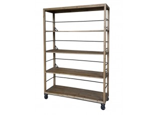 Hnědý antik dřevěný regál s policemi na kolečkách Anoa - 150*48*200 cm