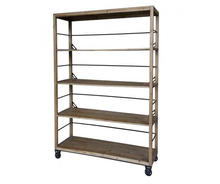 Hnědý antik dřevěný regál s policemi na kolečkách Anoa - 150*48*200 cm Chic Antique