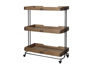 Hnědý antik dřevěný vozík na kolečkách s tácy Ellony - 75*35*92 cm