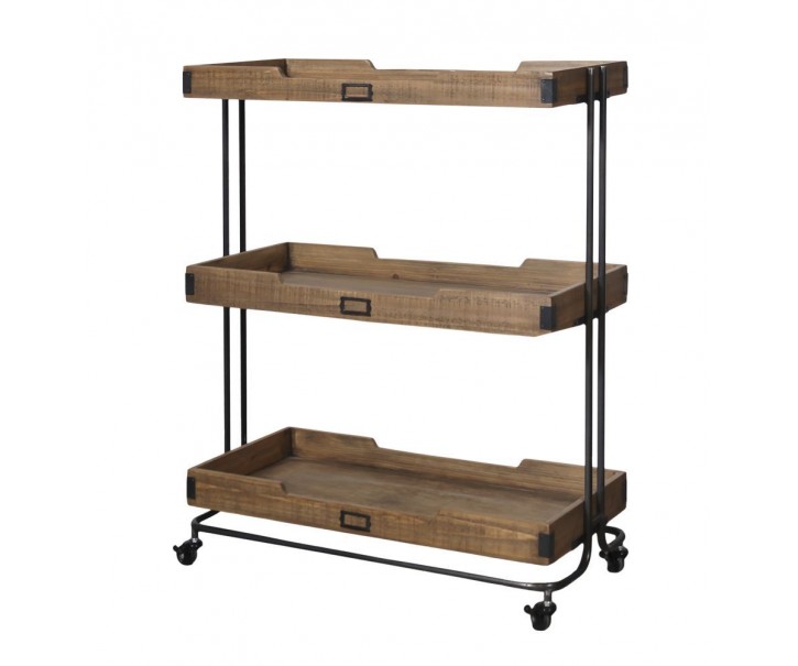 Hnědý antik dřevěný vozík na kolečkách s tácy Ellony - 100*40*85cm Chic Antique
