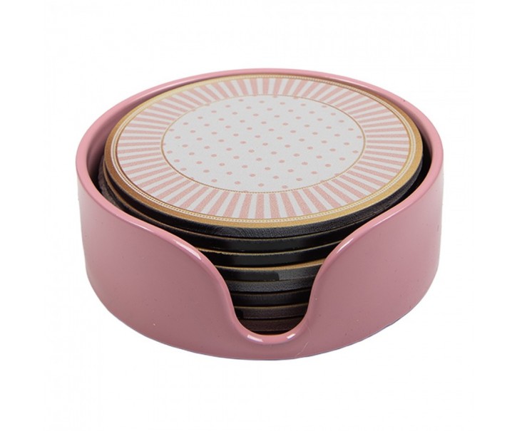 8ks podtácek pod skleničku s růžovým dekorem - Ø 10*4 cm Clayre & Eef