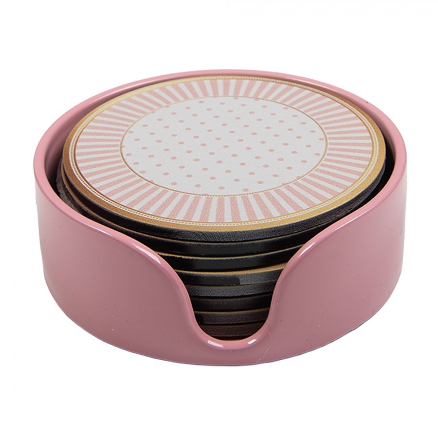 8ks podtácek pod skleničku s růžovým dekorem - Ø 10*4 cm 66444