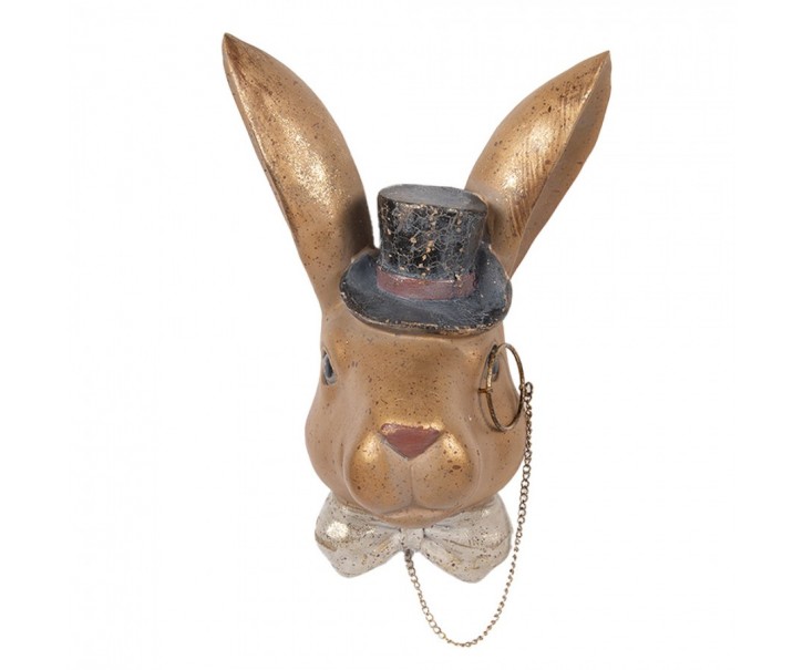 Nástěnná dekorace hnědá zaječí hlava s kloboukem - 17*11*25 cm Clayre & Eef