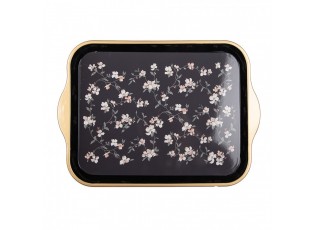 Černo-zlatý umělý dekorativní podnos s květy Vintage Flower - 38*27*2 cm