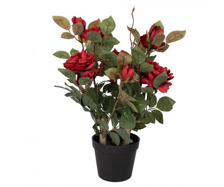 Dekorační květina růže v květináči s červenými květy Rose red - 20*20*55 cm Clayre & Eef