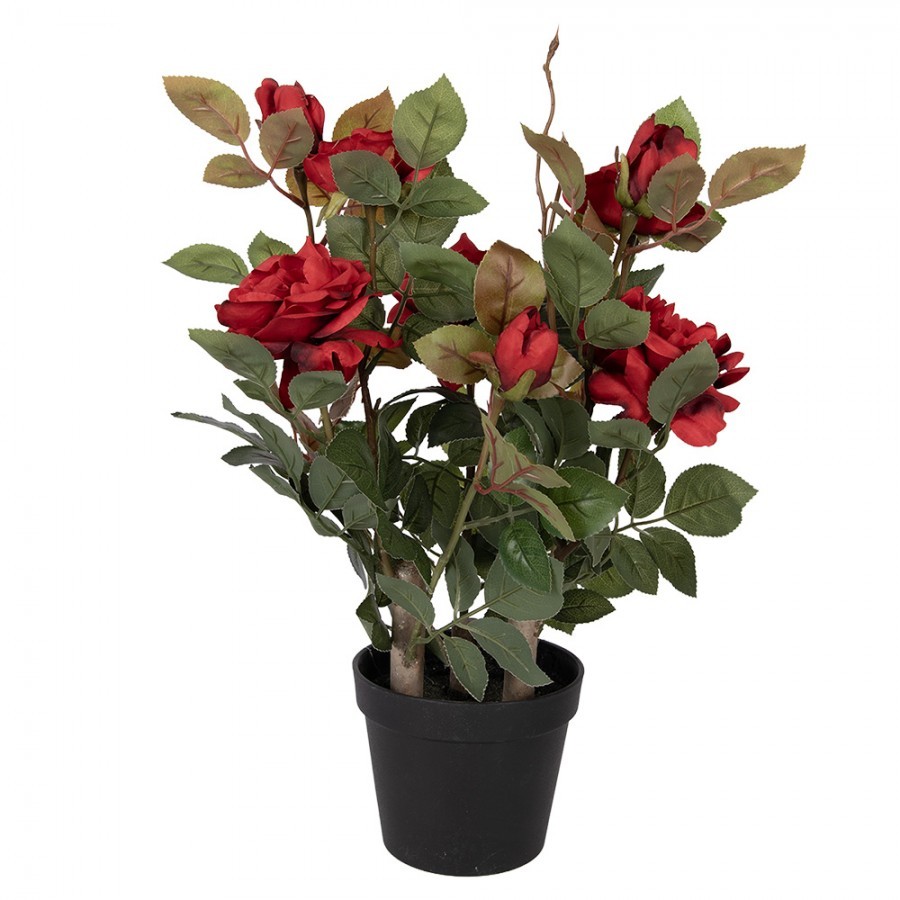 Dekorační květina růže v květináči s červenými květy Rose red - 20*20*55 cm