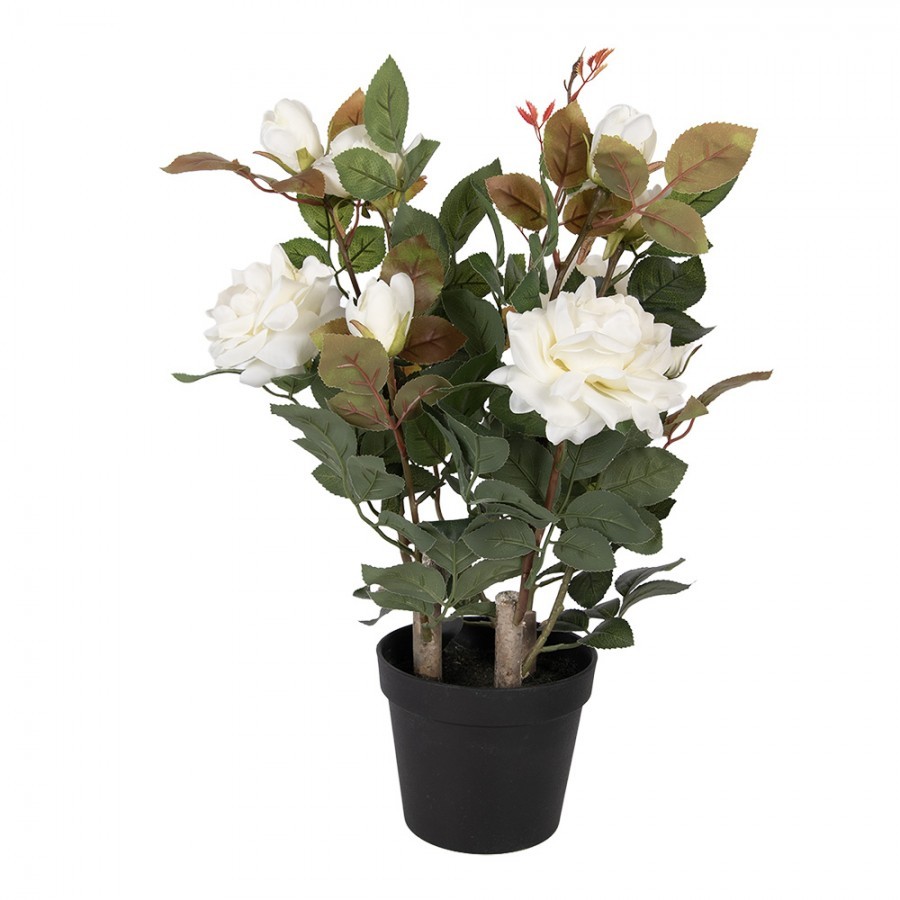 Dekorační květina růže v květináči s bílými květy Rose white - 20*20*55 cm 6PL0413W