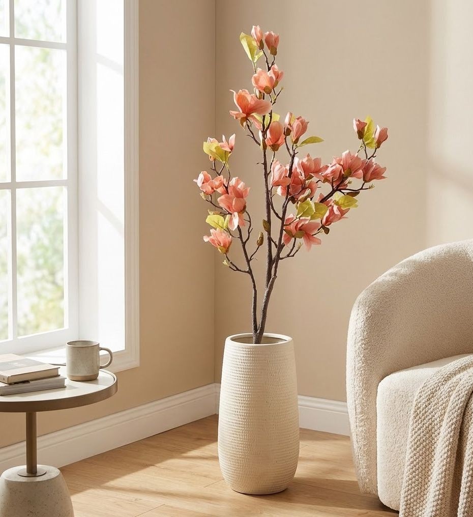 Dekorační stromek Magnolia s lososovými květy - 20*15*120 cm