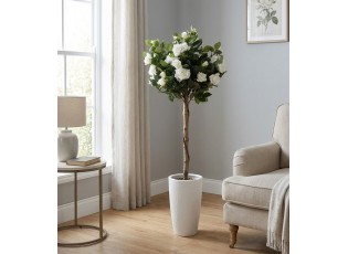 Dekorační stromek růže na kmínku s bílými květy - 32*32*120 cm