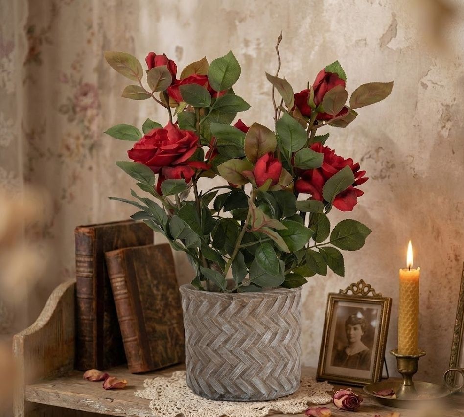 Taupe cementový květináč - design tkaného květináče M - Ø 16,5*15 cm