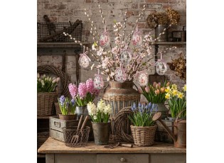 9ks dekorace bílé závěsné vajíčko s květy Spring Egg - Ø 5*8 cm