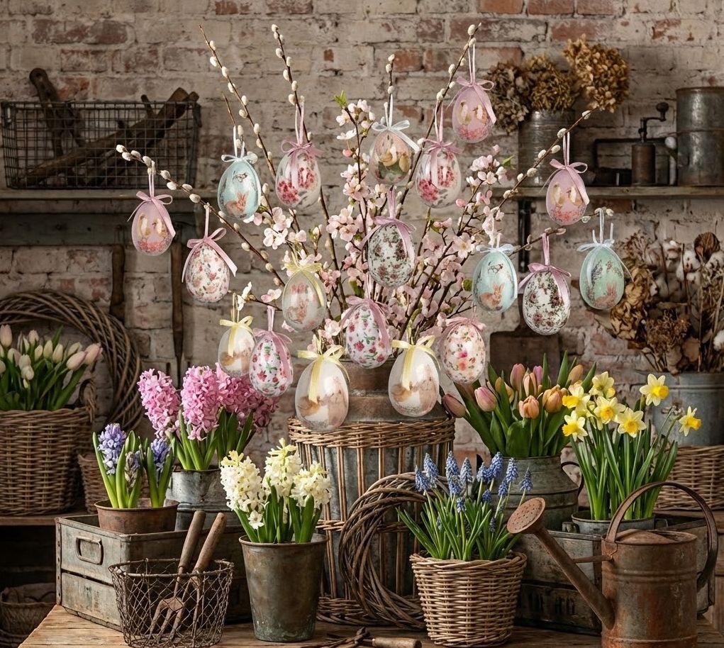 9ks dekorace barevné závěsné vajíčko s králíčky a kuřátky Spring Egg - Ø 5*8 cm