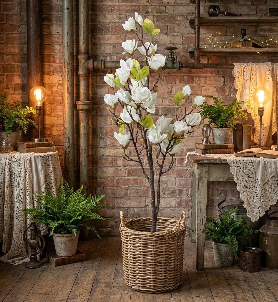 Dekorační stromek Magnolia s bílými květy - 20*15*120 cm
