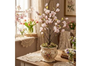 Dekorační stromek Magnolia s narůžovělými květy - 20*20*75 cm