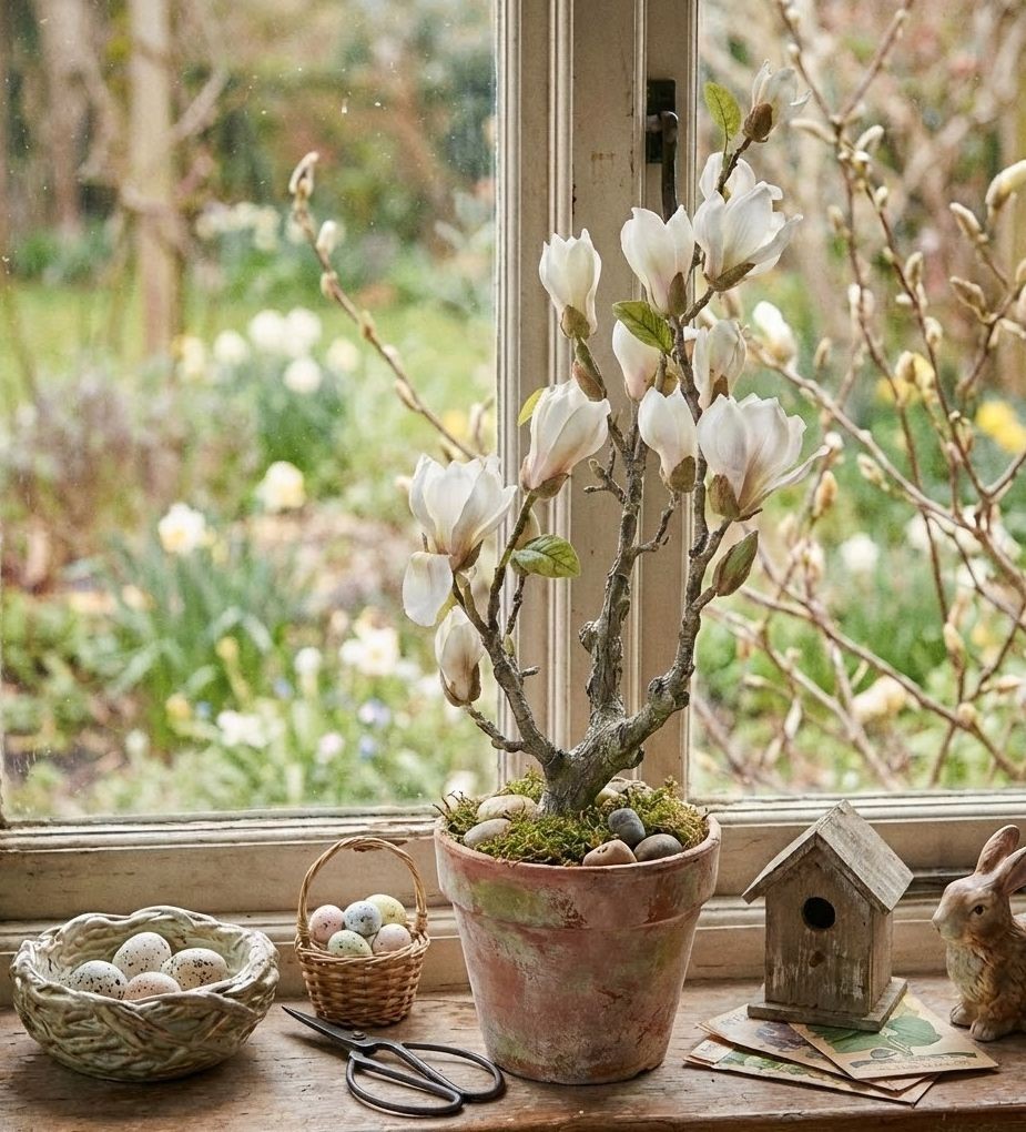 Dekorační stromek Magnolia s bílými květy - 16*14*60 cm