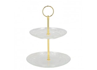 Skleněný 2-patrový etažér Cake transparent - Ø 18/ Ø 15*24 cm