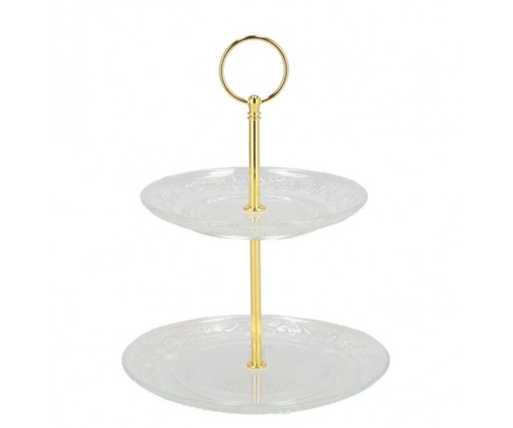 Skleněný 2-patrový etažér Cake transparent - Ø 18/ Ø 15*24 cm daan kromhout