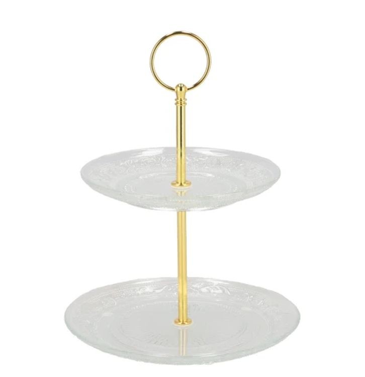 Skleněný 2-patrový etažér Cake transparent - Ø 18/ Ø 15*24 cm 331345