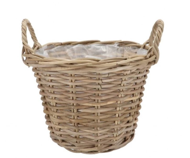 Ratanový květináč /koš s uchy Kuboo grey M - Ø 25*18/24 cm daan kromhout