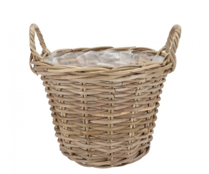 Ratanový květináč /koš s uchy Kuboo grey L - Ø 30*24/29 cm daan kromhout