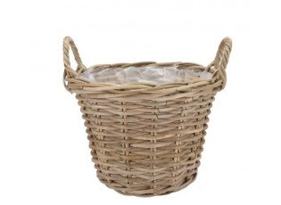 Ratanový květináč /koš s uchy Kuboo grey S - Ø 20*16/20 cm