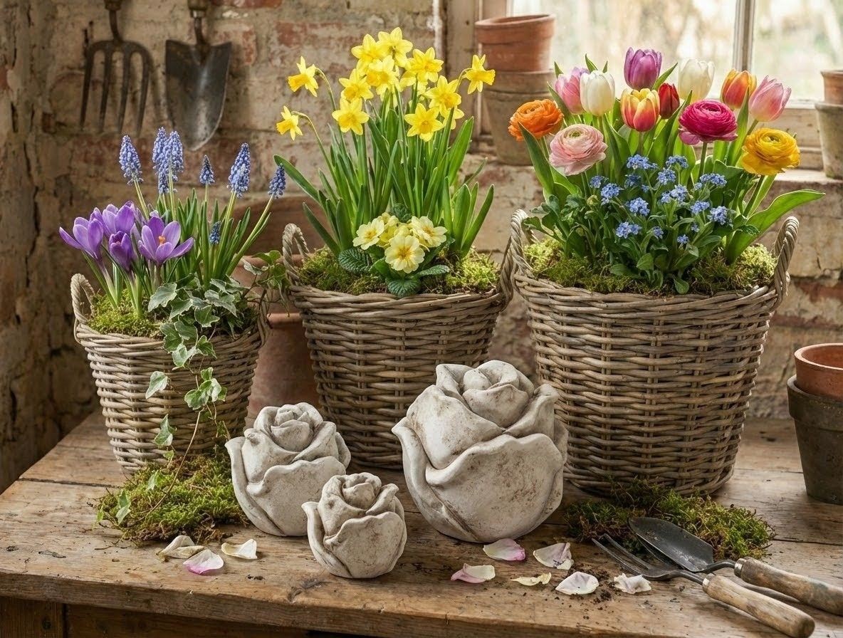 Šedá antik cementová dekorace růže Rose M - 11*11*11 cm