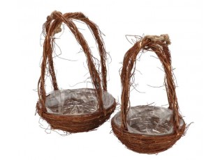 2ks hnědý proutěný košík květináč s uchy - Ø 25*39 / Ø 20*30cm