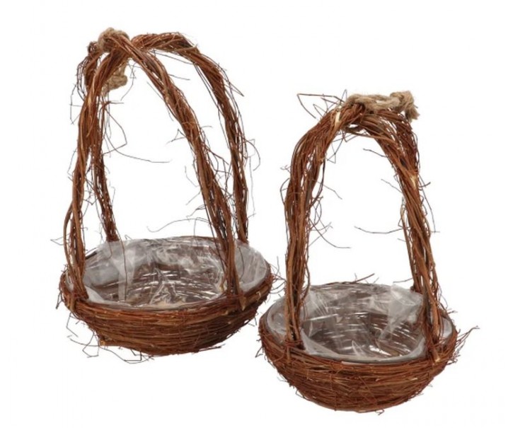 2ks hnědý proutěný košík květináč s uchy - Ø 25*39 / Ø 20*30cm daan kromhout