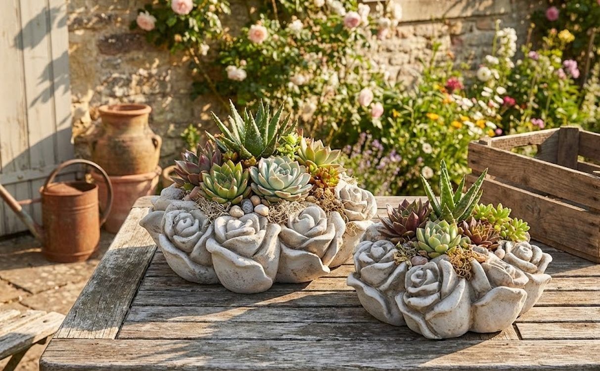 Cementový květináč mísa s růžemi Saint antique Rose - 24*24*9 cm