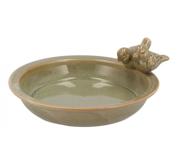 Zelené keramické ptačí pítko/krmítko s ptáčky - Ø 33*5 cm daan kromhout