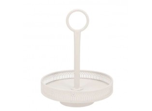 Bílý antik kovový etažér s okrajem Nordic - Ø 20*27 cm