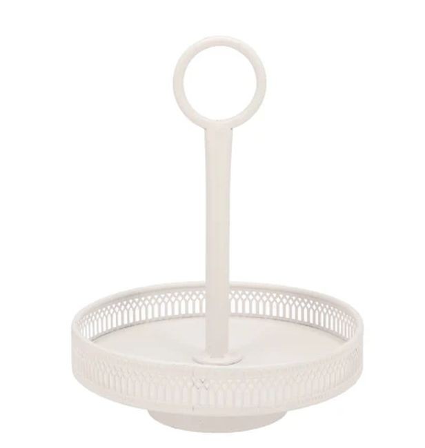 Bílý antik kovový etažér s okrajem Nordic - Ø 20*27 cm 811332