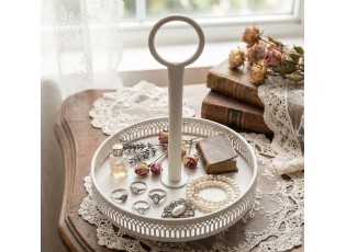 Bílý antik kovový etažér s okrajem Nordic - Ø 20*27 cm