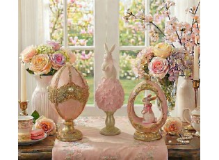 Růžovo-zlaté zdobené vajíčko na podstavci - Ø 15*27 cm