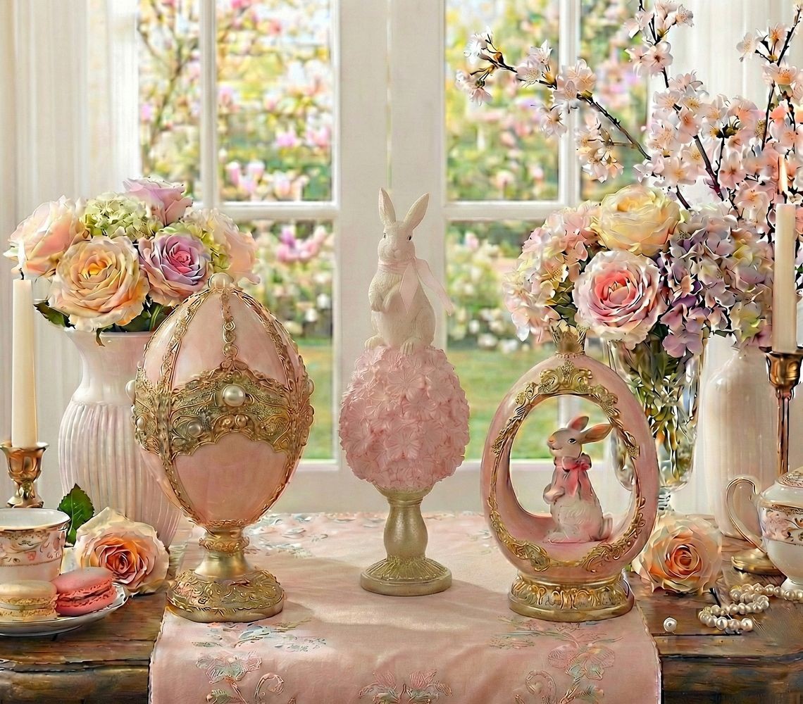 Růžovo-zlaté zdobené vajíčko s králíčkem a korunkou - 13*10*20 cm Clayre & Eef Růžovo-zlaté zdobené vajíčko s králíčkem a korunkou - 13*10*20 cm Clayre & Eef