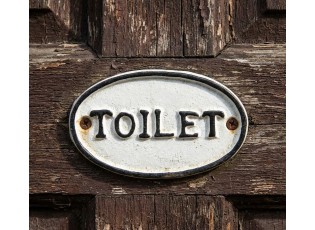 Bílo-černá antik litinová cedulka Toilet - 10*1*6 cm