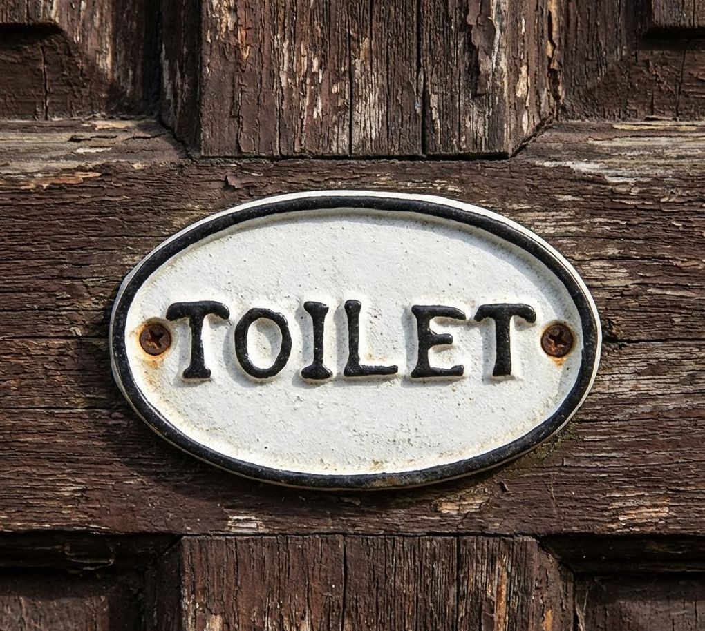 Bílo-černá antik litinová cedulka Toilet - 10*1*6 cm