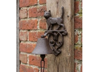 Hnědý antik litinový zvonek s kočičkou - 14*14*24 cm