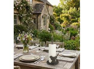 Hnědý antik litinový stojan na kuchyňské utěrky s ptáčkem - Ø 17*33 cm