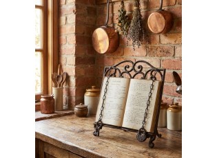 Hnědý antik litinový zdobený stojan na kuchyřku - 27*5*27 cm
